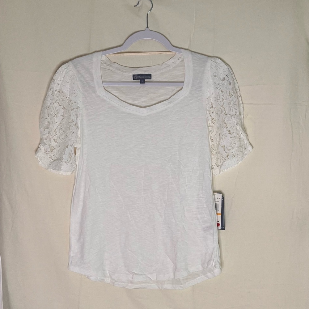 White Lace Sleeve Top